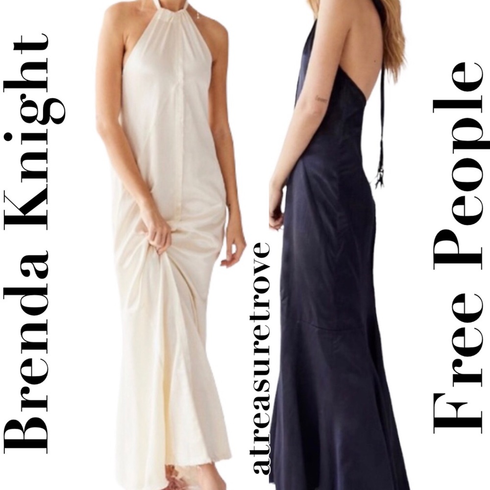 Brenda Knight Free People Halter Silky XS & S Blue Maxi Gown Dress